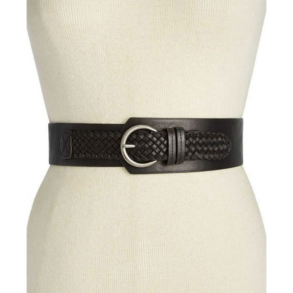 INC International Concepts Women’s Asymmetrical Woven Stretch Belt, Black, Small/Medium