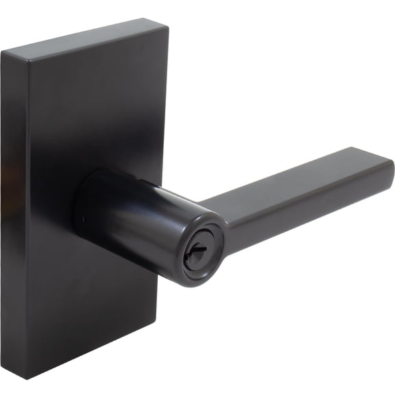 Stone Harbor Hardware Vienna Door Lever with Rectangular Rosette, Entry Function, KW Keyway, Matte Black