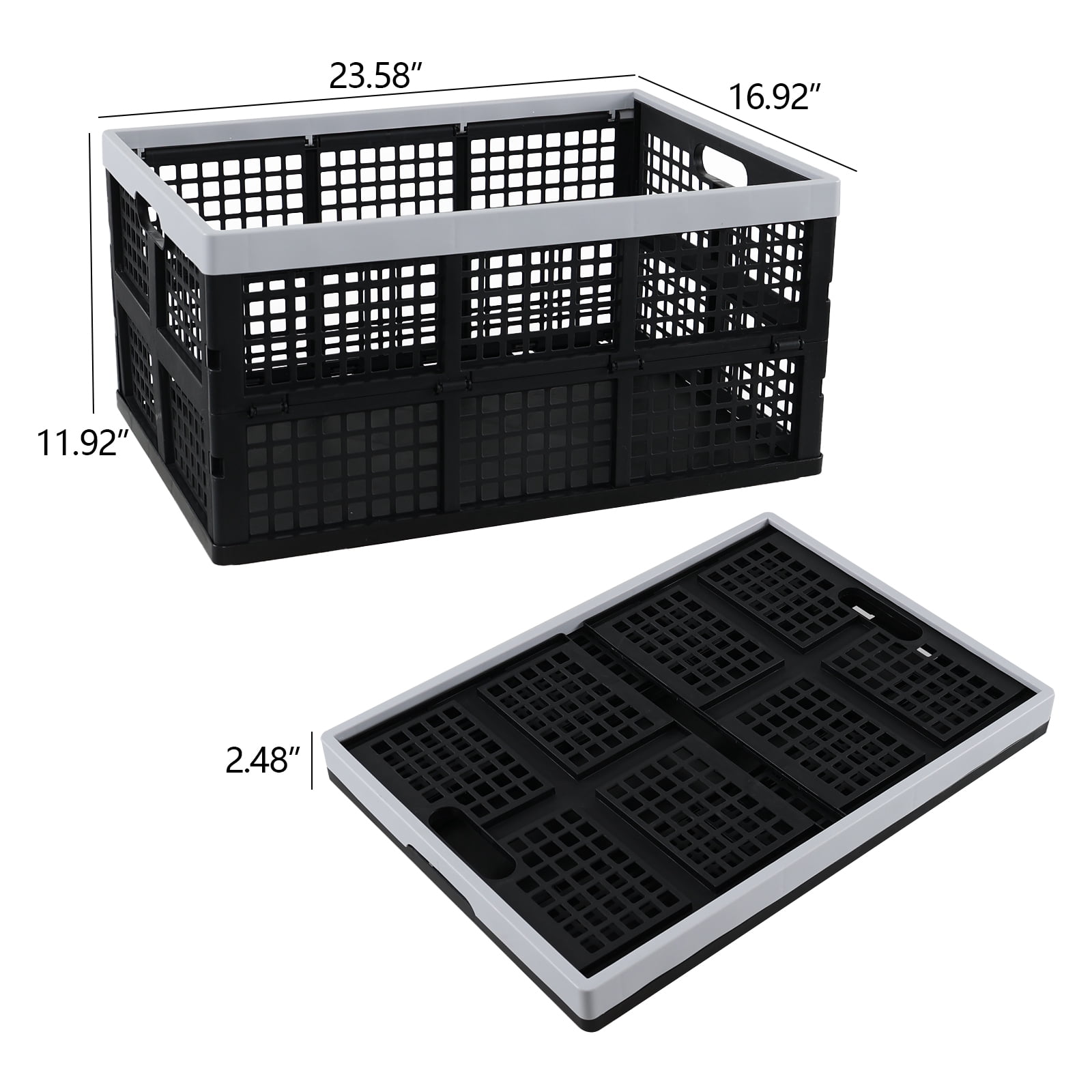 Afromy 66 L Large Stackable Storage Crates, Black Plastic Collapsible Storage Basket, 4 Pack
