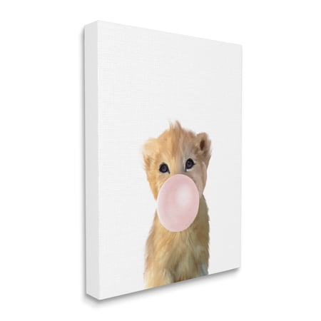 Stupell Industries Baby Lion with Pink Bubble Gum Jungle Animal Canvas Wall Art 16 x 20 Design by Leah Straatsma