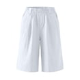 thumbnail image 5 of Staki Womens Shorts Casual Cotton Linen Shorts Elastic Drawstring Summer Beach Vacation Shorts Pockets(White,XL), 5 of 7
