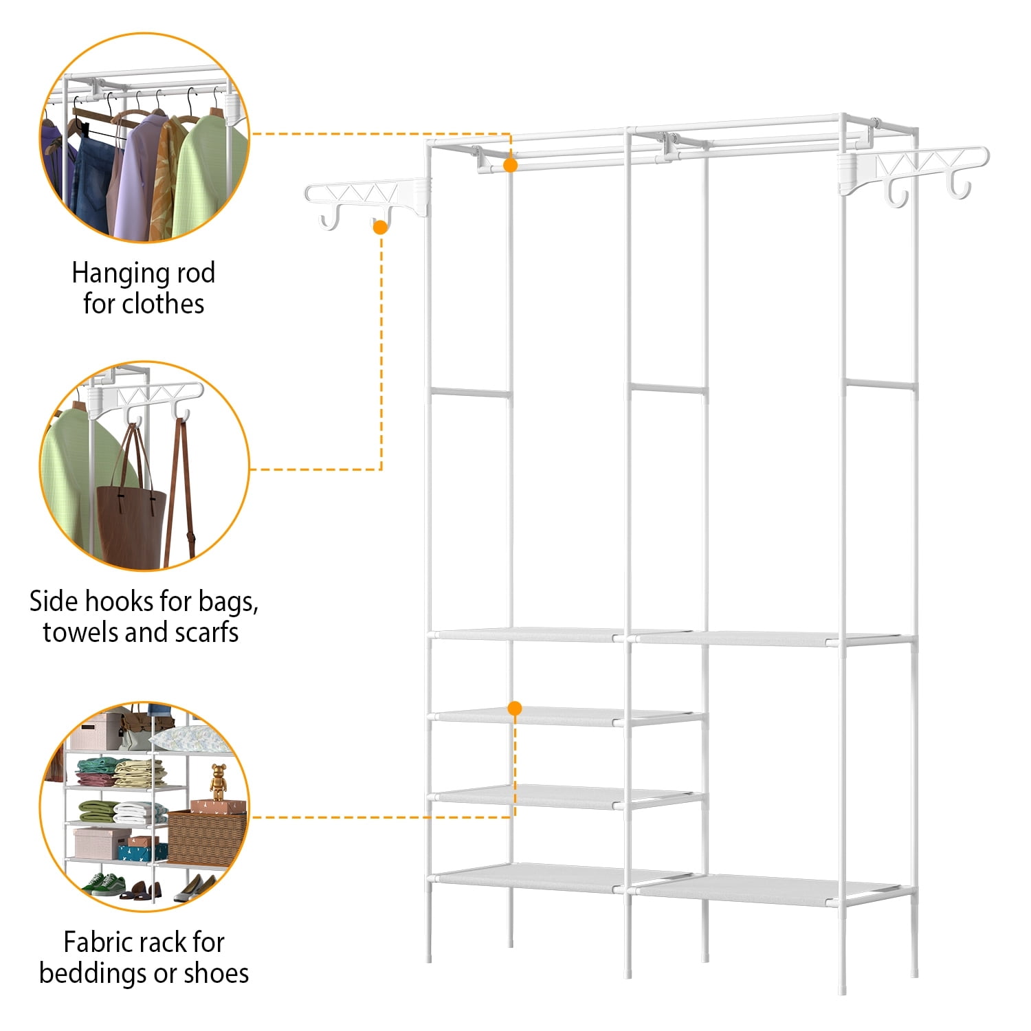 4 Layers of Shelves Closet Organizing Rack,360° Rotatable Hooks - Closet Organizer for Home & Laundry Room​