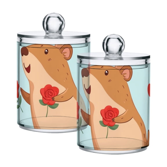 Cute Capybara Roses Hearts Valentine Translucent Plastic Cans Storage Canisters with Lid Set of 2