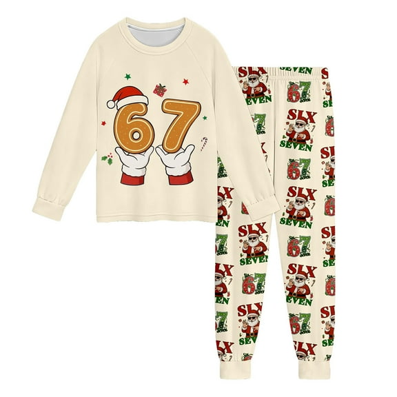 Tiweut Kids 67 Pants Set Boys Girls Christmas 6 7 Meme Clothing Sets Funny Holiday Gen Alpha Slang 2 Piece Outfits,Beige,2-3 Y