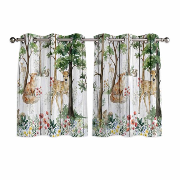 Spring Forest Animals Kitchen Curtains Window Panels, Floral Botanical Trees Grey Wooden Insulated Window Treatment Curtain, Grommet Curtains for Bedroom/Living Room/Bathroom, 2 Piece 42"Wx54"L