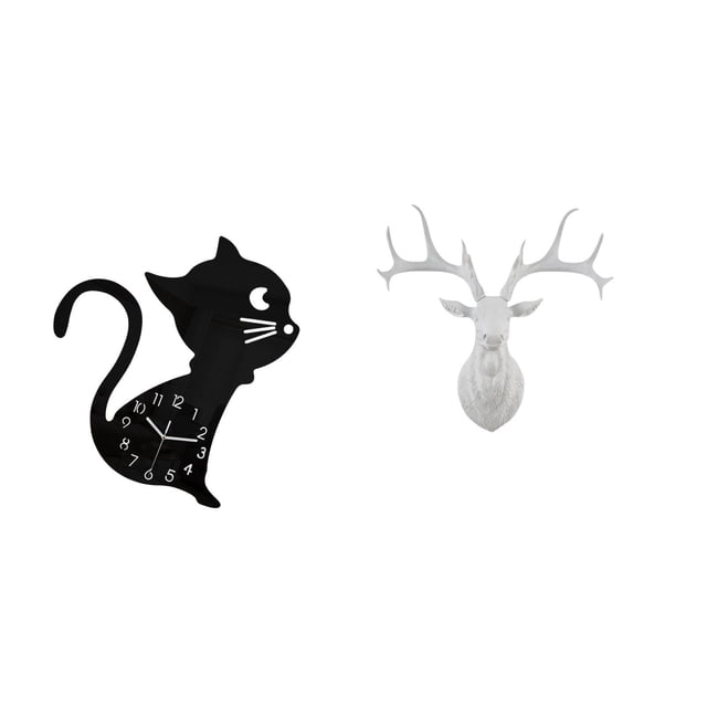 Reloj De Gato De Dibujos Animados Moderno De Acrílico Y Escultura De Cabeza De Ciervo De Resina Para Una Decoración De Pared Bohemia En Salas De Estar Y Oficinas.