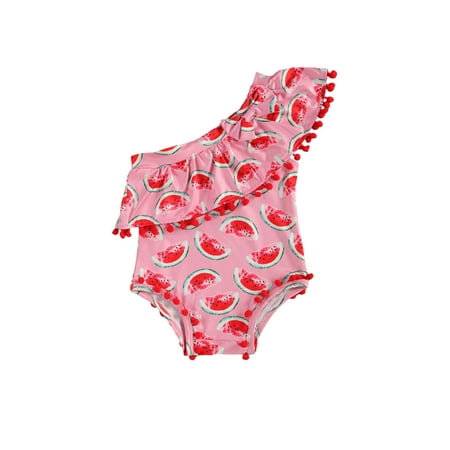 

Baby Girls One Piece Swimsuit Tassels One Shoulder Watermelon Swimwear Beachwear