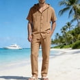 thumbnail image 4 of FNFYFH Linen 2 Piece Outfit for Men Casual Short Sleeve Button Hoodie Shirt Beach Summer Loose Pant Sets, 4 of 10