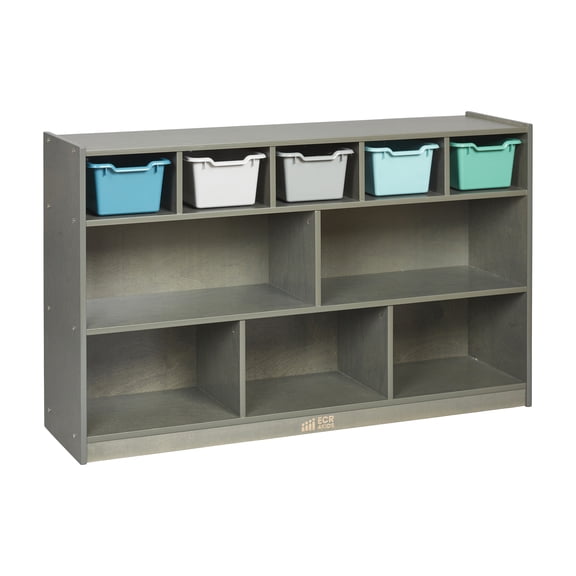 ECR4Kids 5 5 Cubby and Storage Mobile Cabinet with 5 Scoop Front Bins, Kids Furniture, Grey Wash