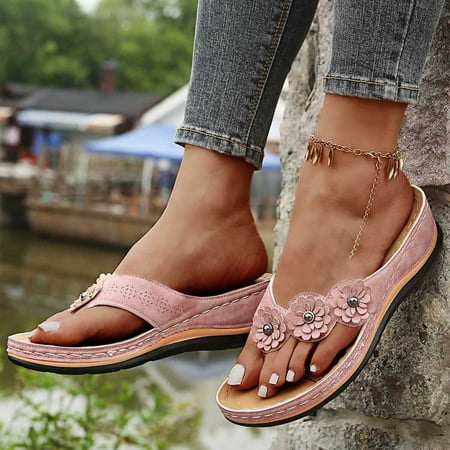 

Tejiojio Womens Sandals Clearance Women Shoes Slope Heel Low Heeled Plus Size Casual Slippers Flip Flops