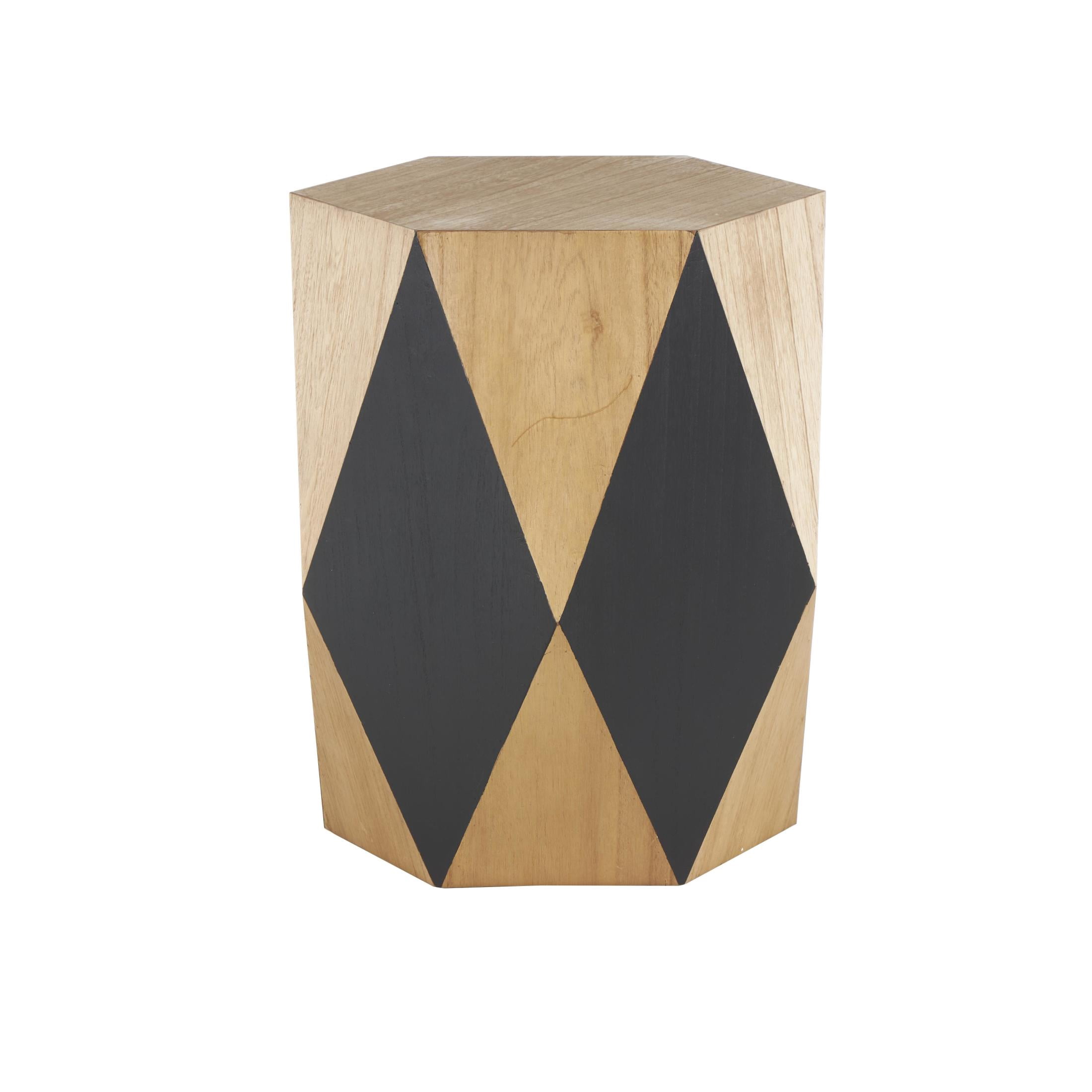 DecMode 19" x 24" Brown Wood Diamond Geometric Accent Table with Black Accents, 1-Piece