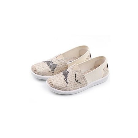 

SIMANLAN Womens Loafers Slip-On Flats Linen Casual Shoe Ladies Embroidered Walking Shoes Comfort Gray 7