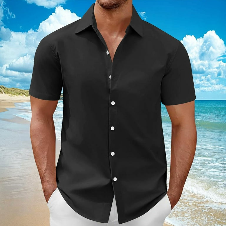 Miqool Men's Textured Button down Shirts Short Sleeve Formal Casual Dress  Shirts Summer Wedding Shirt Vacation Beach Summer Tops