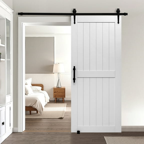VEVOR Sliding Barn Door, 36 x 84 inch, High-Strength MDF Panel, Barn Door with Hardware Kit, Water-Proof PVC Surface, Easy to Install, H-Frame, Smoothly and Quietly Sliding for Living Room, Bathroom