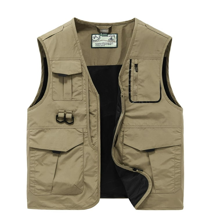 Njoeus Men's Casual Outdoor Quick-Dry Vest Work Fishing Travel Photo Cargo Vest Jacket Multi Pockets (Big & Tall M-5xl), Size: Medium, Beige
