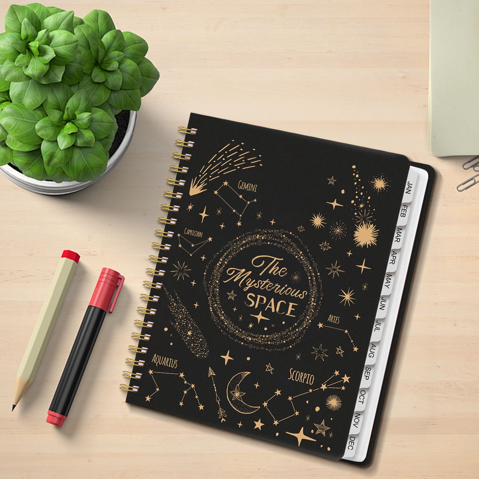 Tuvgenk Black Spiral Notebook A4 Subject Notebook Stars No Bleed Travel Diary with Separating Pages