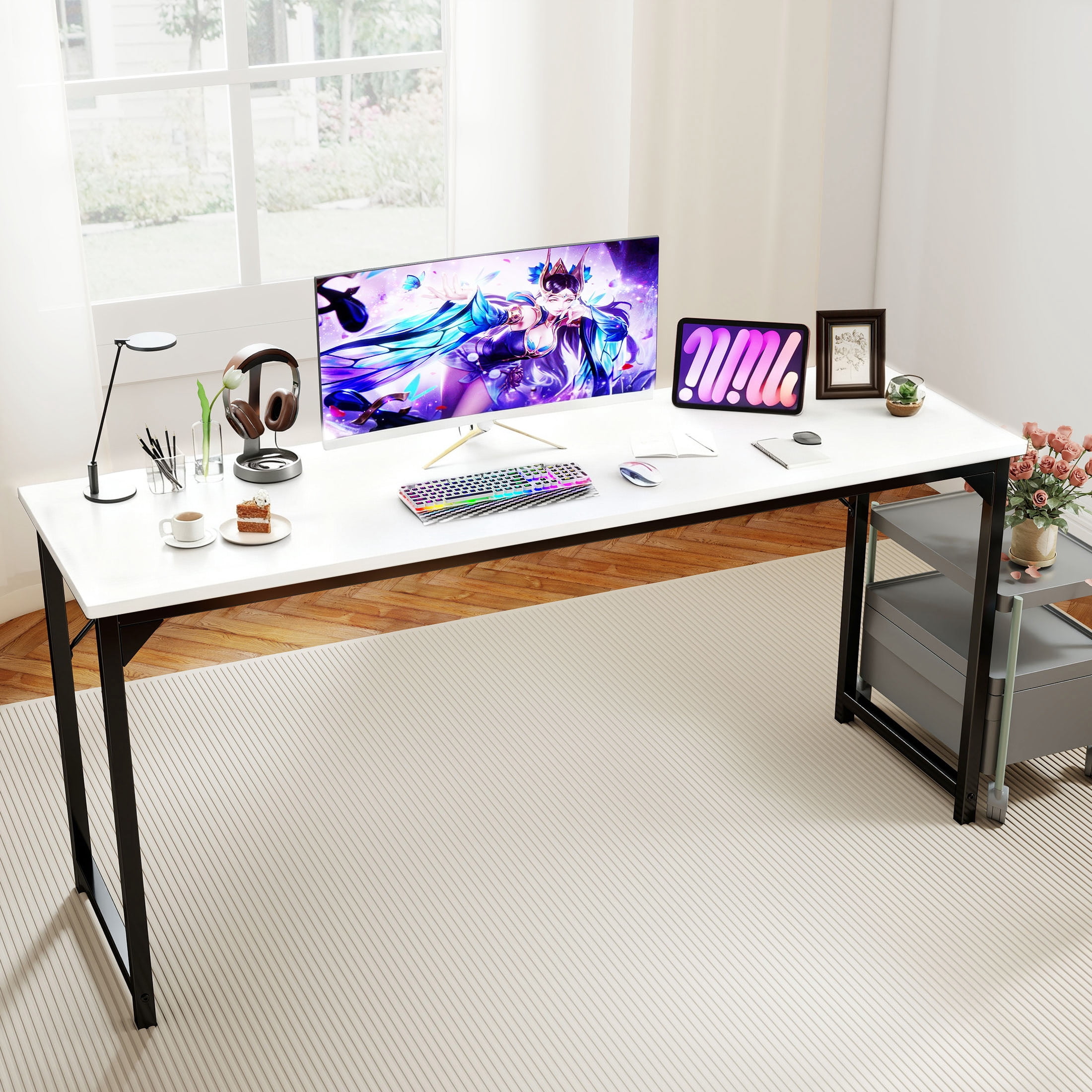 edx 63 inch Computer Desk Modern Writing Desk, Industrial Office Desk, Sturdy Laptop Table for Home Office, White
