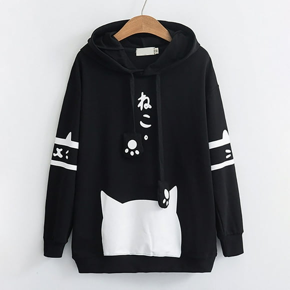 TINZ Ladies Casual Cat Graphic Long Sleeve Hoodie Oversized Sweatshirt For Women Womens over Sized Hoodie Long Sleeve Pullover Sweatshirts for Women Pullover