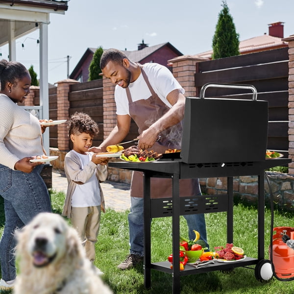 3-Burner Flat Top Gas Griddle Cooking Station with Ceramic Coated Cast Iron Pan for Outdoor Barbecue Backyard Cookout