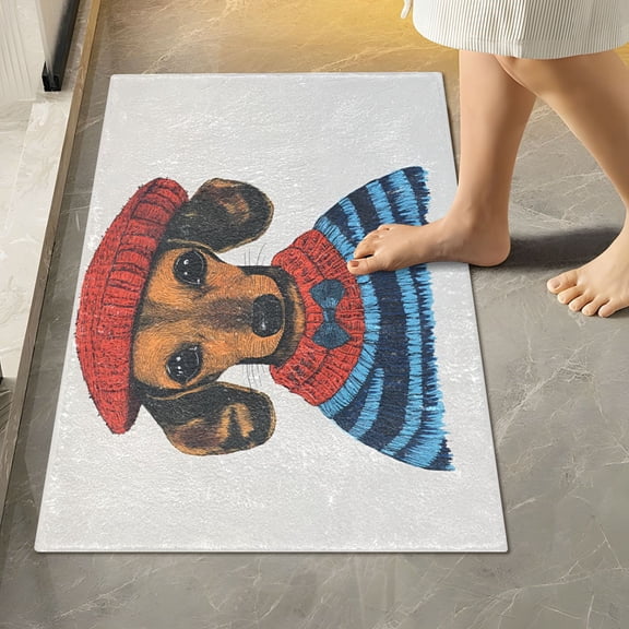 Yayeee Bath Rug for Bathroom Floor Non Slip Rectangle Fluffy Soft Absorbent Mat, 16"x24", Cute Dog Artist