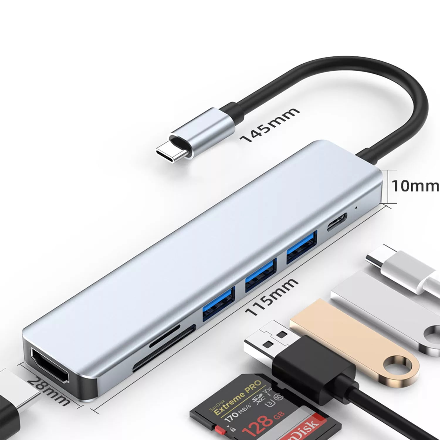 navor 7-in-1 USB C Hub, USB Type-C Adapter with 4K HDMI, 3 USB 3.0 Ports, 100W PD, SD/TF Slot, Compatible for MacBook Pro (2017-20)/ Air (2018-20), Thunderbolt 3/4 and More Type-C Devices