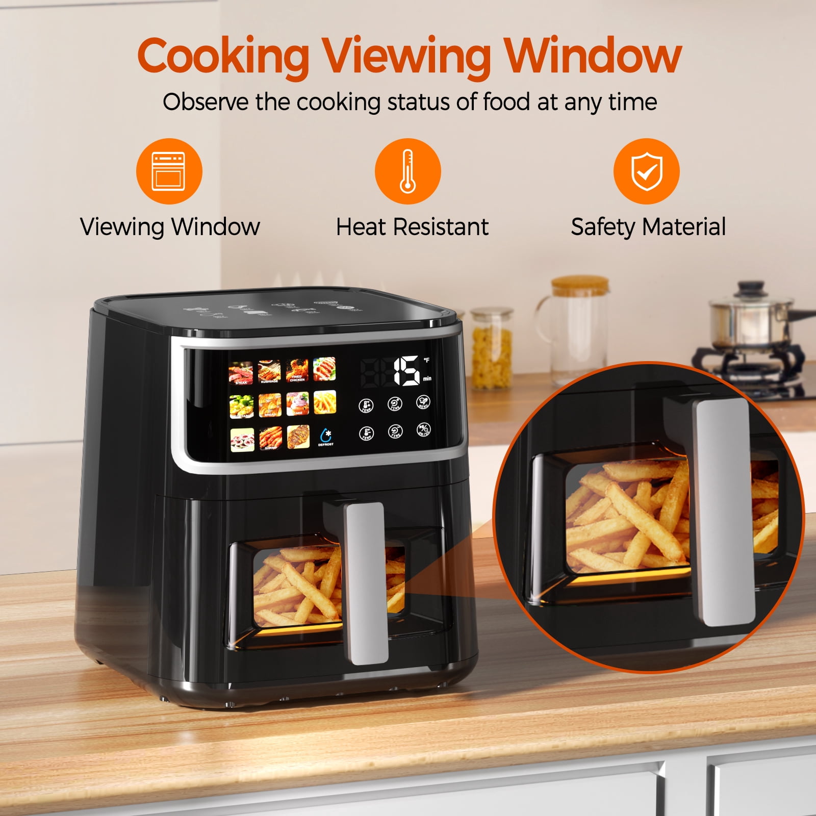Air Fryer, LED Digital Color Display with Easy-View Window, 9QT for 4-6 People, 1700W Powerful Heating, Nonstick & Dishwasher Safe Frying Basket, 85% Less Oil