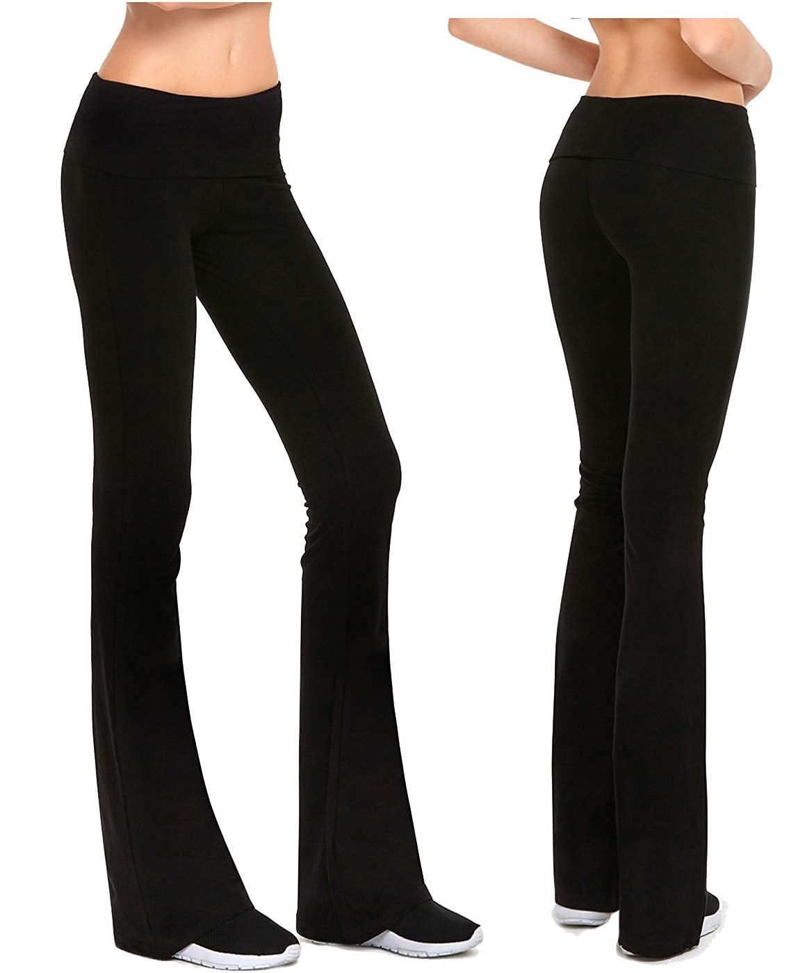 Gilbins Womens Fold Over Waistband Stretchy Cotton Blend Yoga Pants with A Wide  Flare Leg 2 Pack 