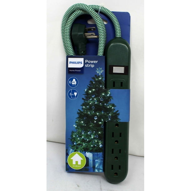 Philips 6 Outlet Power Strip Designer Braided 6 Ft. Power Cord Green