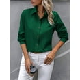 thumbnail image 4 of Button Down Shirts for Women Long Sleeve Blouse Shirts Casual Solid Office Work Tunic Top Dark Green XXL, 4 of 7