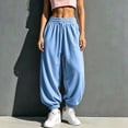 thumbnail image 6 of Fwqbns Women's Balloon Pants Casual Barrel Wide Leg Elastic Waist Baggy Sweatpants Comfy Joggers Lounge Harem Trouser Outfits with Pockets Light Blue, 6 of 9