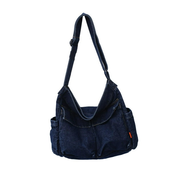 Multifunction Hobo Bag Fashion Multiple Pockets Large Capacity Handbag  Denim Unisex Shoulder Bag for Office Daily Use Work Shopping Beach Dark Blue