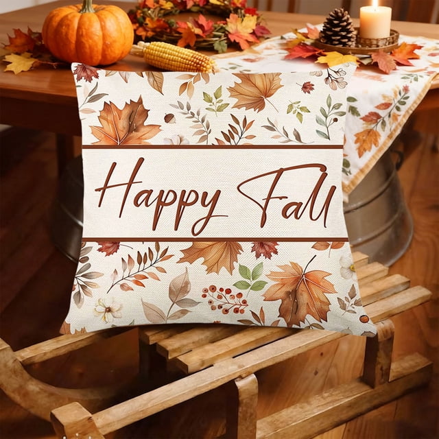 Fwttom Housse de Coussin Housse de Coussin Jeté Housse de Coussin Automne Érable Lin Imprimé Housse de Coussin Maison