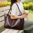 thumbnail image 2 of Large Capacity Tote Bag for Women Vegan Leather Casual Zipper Work Bag Lightweight Shoulder Bags Oversize Travel Purse Brown, 2 of 7
