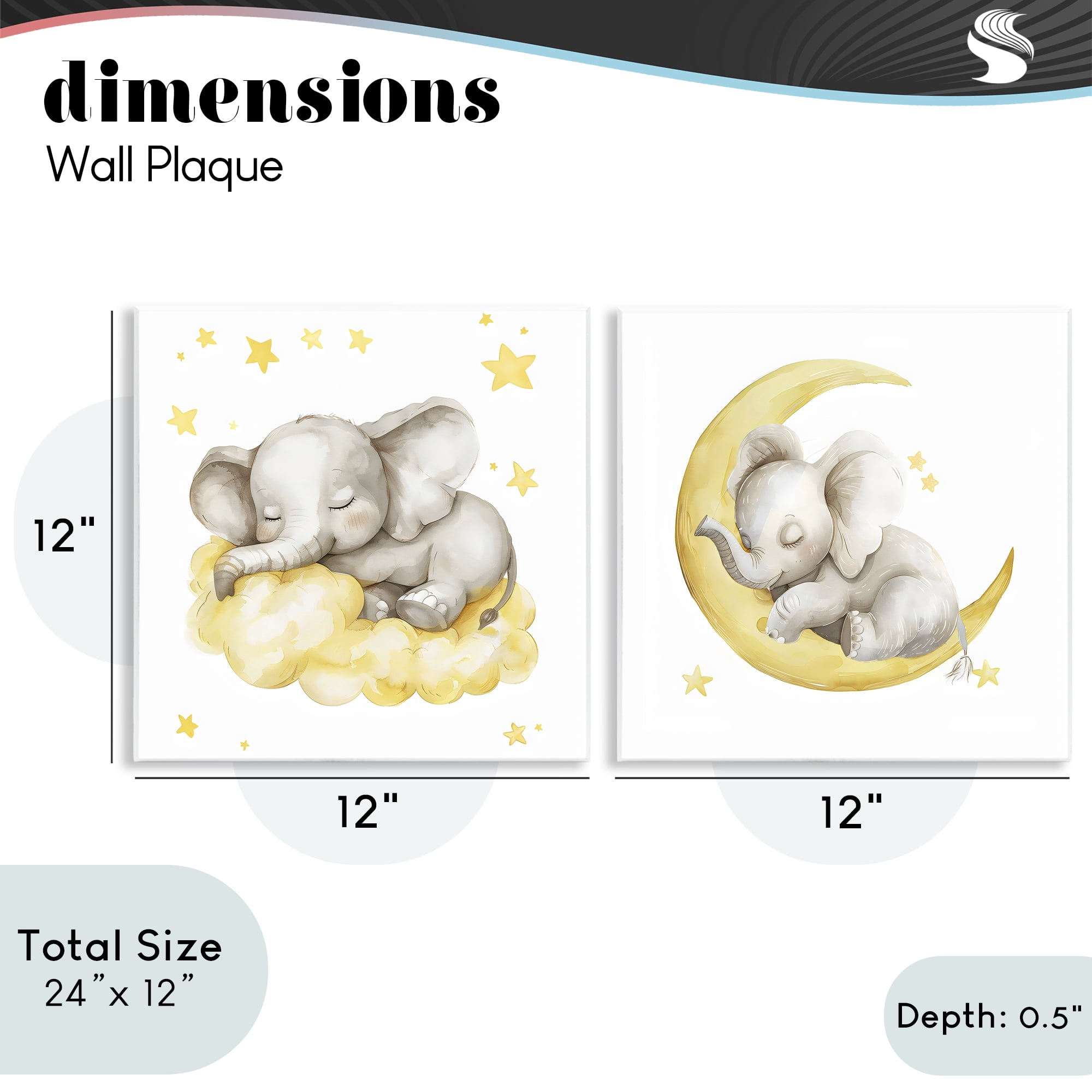Stupell Industries Sleeping Elephant Moon and Clouds 2 Piece Wall Plaque Art Set, design by LSR Design Studio