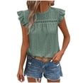 thumbnail image 2 of lcziwo Womens Fitted Sleeveless Top Eyelet Breathable Ruffle Round Neck Tank Top Solid Color Summer Casual Top Shirt Green XL, 2 of 6
