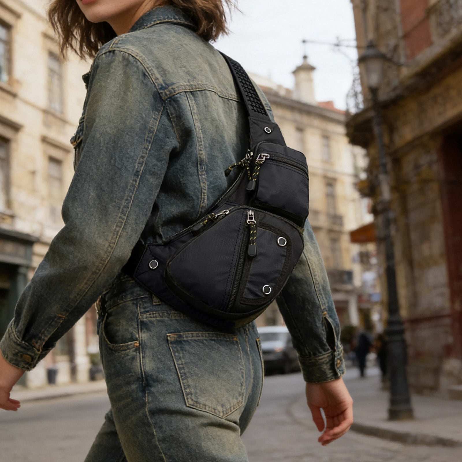 Msgweeeg Shoulder Bag Leather Chest Bag for Men Women Waterproof Crossbody Sling Bag Antis-Theft Fashion Shoulder Bag with Adjustable Strap for Travel Commuting Sports Street Style