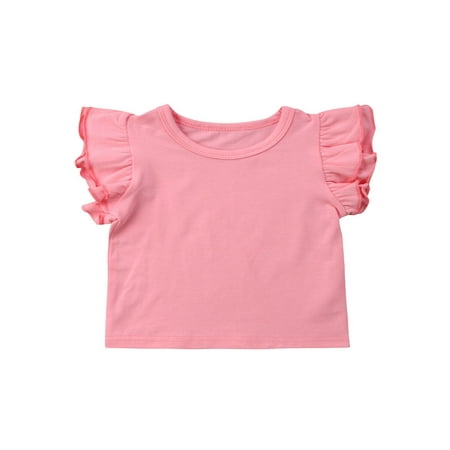 

Toddler Kids Baby Girl Ruffle Short Sleeve Plain T Shirt Tee Tops Cotton Clothes