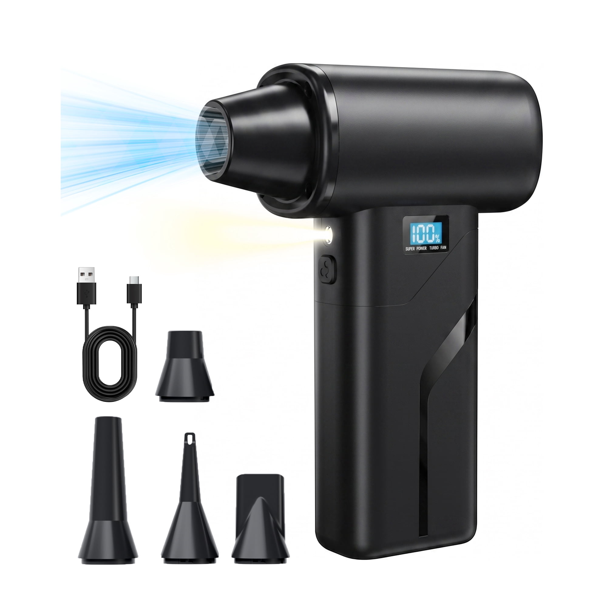 Compressed Air Duster, Cordless Air Duster with 200000RPM Brushless Motor, Electric Air Duster with 4-Speed Settings for Computer, Keyboard, Car, Home, Pet Hair Cleaning