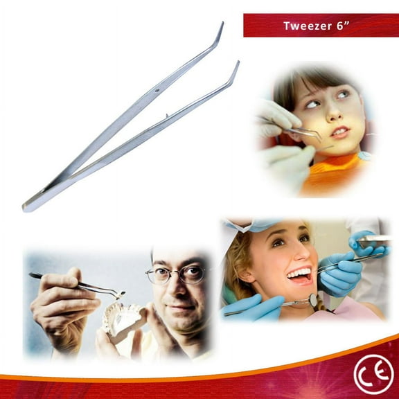 Bdeals 6' Dental Fine Point Tweezers Curved Ribbed Stainless Steel Good Quality