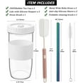 thumbnail image 2 of 2 Pack Reusable Boba Cup,24Oz Wide Mouth Smoothie Cup,mason Jar Glass Cups with Lids and Straws,Bubble/Boba Tea Cups,Ice Coffee Tumbler 2 colored straws 1 sponge brush(White), 2 of 7