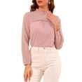 thumbnail image 4 of INSPIRE CHIC Women's Semi-Sheer Swiss Dots Ruffle Mock Neck Chiffon Blouse XS Pink, 4 of 7