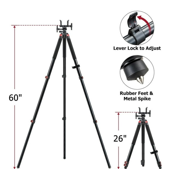 SharpOptics 26-60“ Hunting Tripod  Rest Clamping Tripod Rest with Sturdy Aluminum Frame, Hands-Free Operation for Outdoors