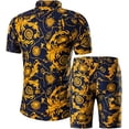 thumbnail image 1 of Chándal de 2 piezas para hombre, traje deportivo hawaiano floral, pantalón corto informal, 1 of 1