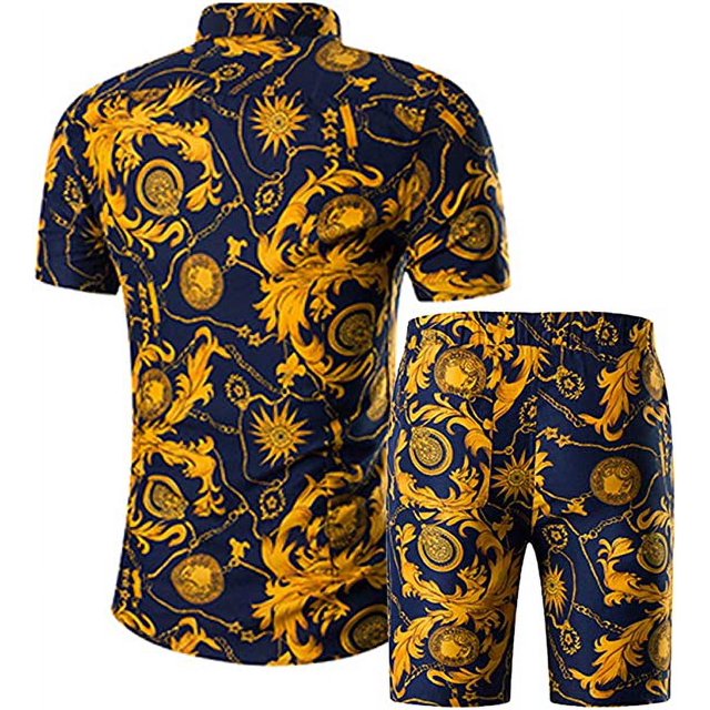 Chándal de 2 piezas para hombre, traje deportivo hawaiano floral, pantalón corto informal