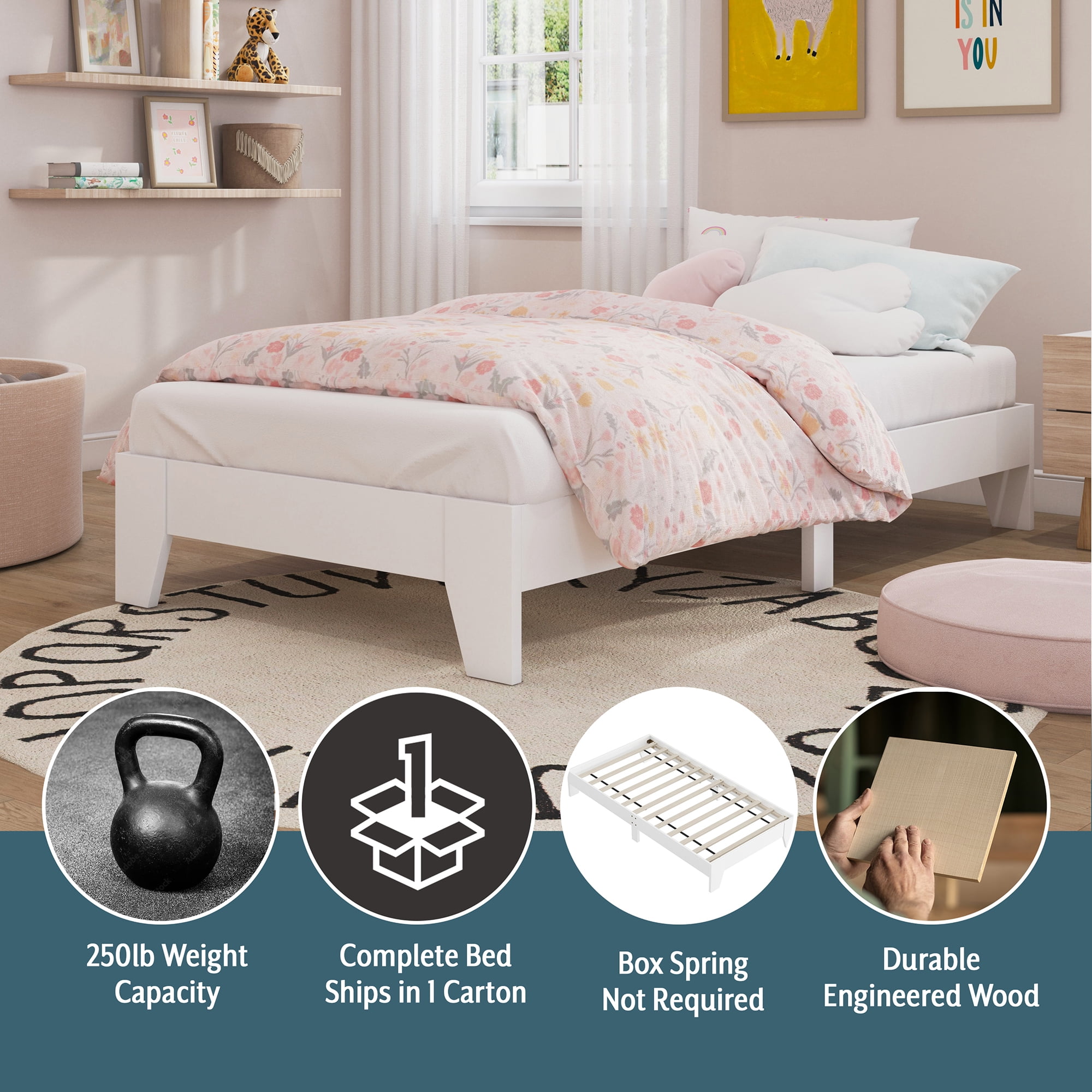 Hillsdale Casey Twin Wood Platform Bed, White