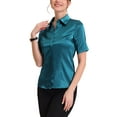 thumbnail image 4 of Unique Bargains Women's Work Business Casual Summer Short Sleeve Satin Button Down Shirts, 4 of 6