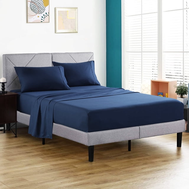 JML Ensemble Complet de Draps - Microfibre Brossée Douce Résistante aux Plis, à la Décoloration et aux Taches - 4 Pcs, Bleu Marine