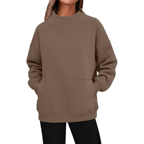 Mock Neck Sweatshirt Women Oversized Pullover Sweatshirts No Hood Plain Long Sleeve Turtleneck Tops Fall Winter Clothes Y2K Outfits With Pockets