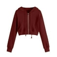 thumbnail image 3 of Feancey Hooded Cropped Sweatshirt Women Lightweight Zip Up Fashion Jackets Fall Fleece Drawstring Hoodies Jacket with Kangaroo Pockets Red 5XL, 3 of 6