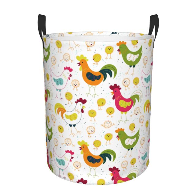 Balery Chickens A Cesta de ropa redonda con asas, impermeable, independiente, para ropa, juguetes, dormitorio y familia-Small